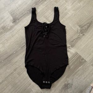 American Eagle Bodysuit Black Laced Tie Ribbed Tank